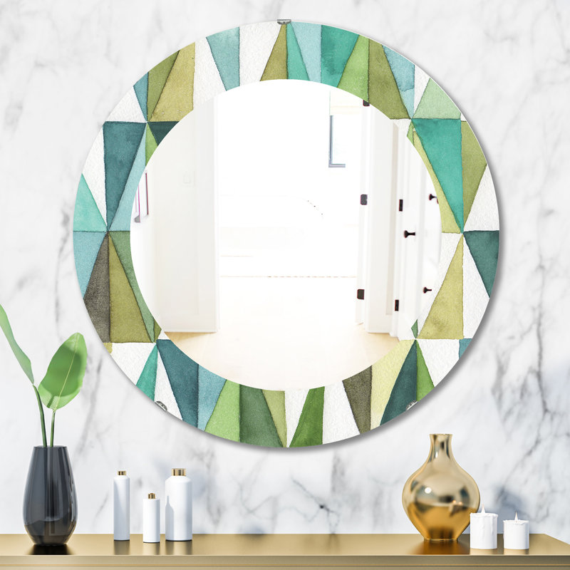 Miroir mural géométrique Triangle vert, imprimé Mid-Century ovale / rond - Triangle géométrique vert III