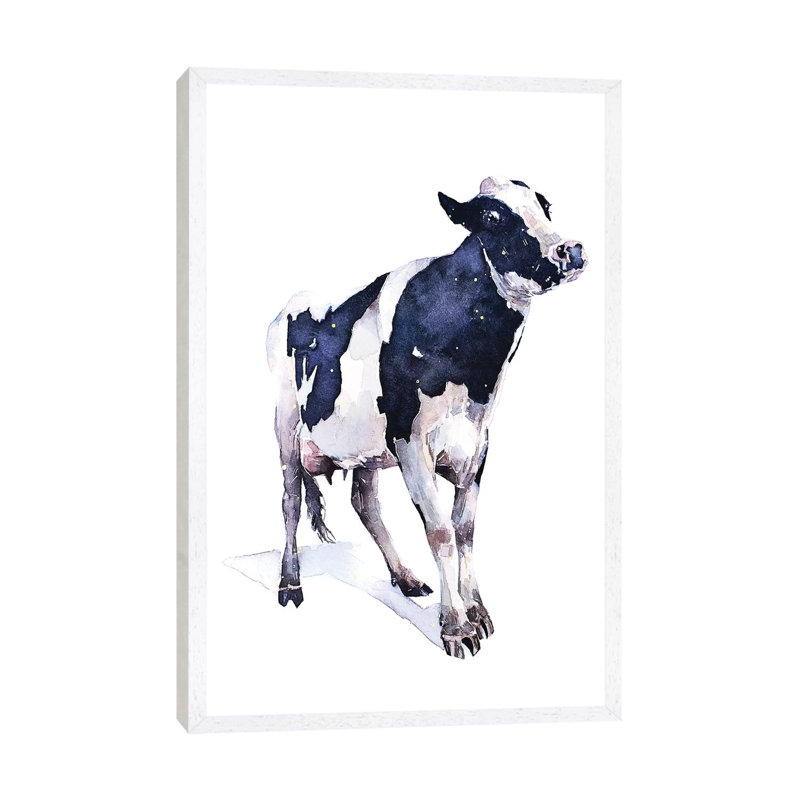 Cow - Painting on Canvas, 66.04 cm H x 45.72 cm W, White Framed