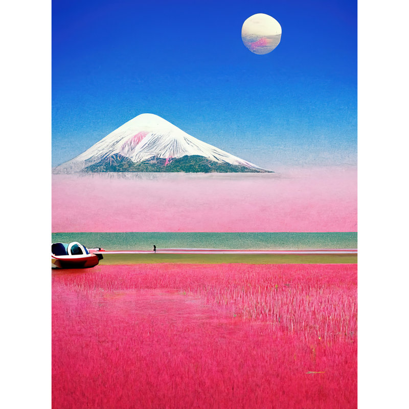 Surrealist Japanese Mount Fuji Landscape 1 Piece Painting, 40.5cm H x 30.5cm W, Unframed
