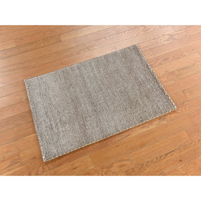 2'x3' Bone White, Dot Design, Sample, Pure Alpaca Unmixed Wool, Hand Knotted, Super Soft and Fine to the Touch, Mat, Oriental Rug