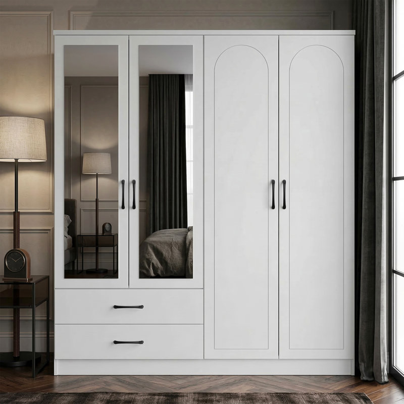 Millbury 4 Door 2 Drawer Wardrobe with Mirror, White
