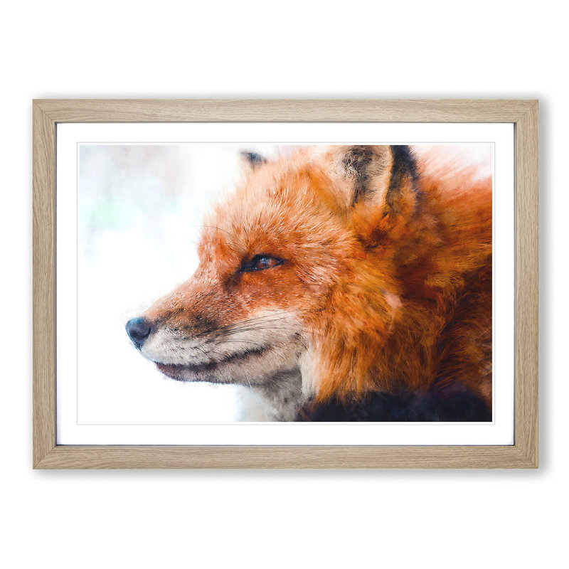 Profile of a Red Fox - Picture Frame Painting Print, 24cm H x 33cm W x 2cm D, Oak Framed