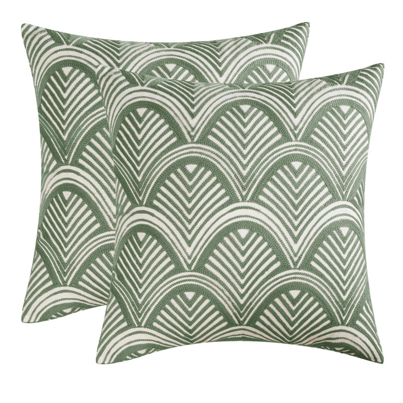 Geometric Cotton Blend Pillow Cover, Green