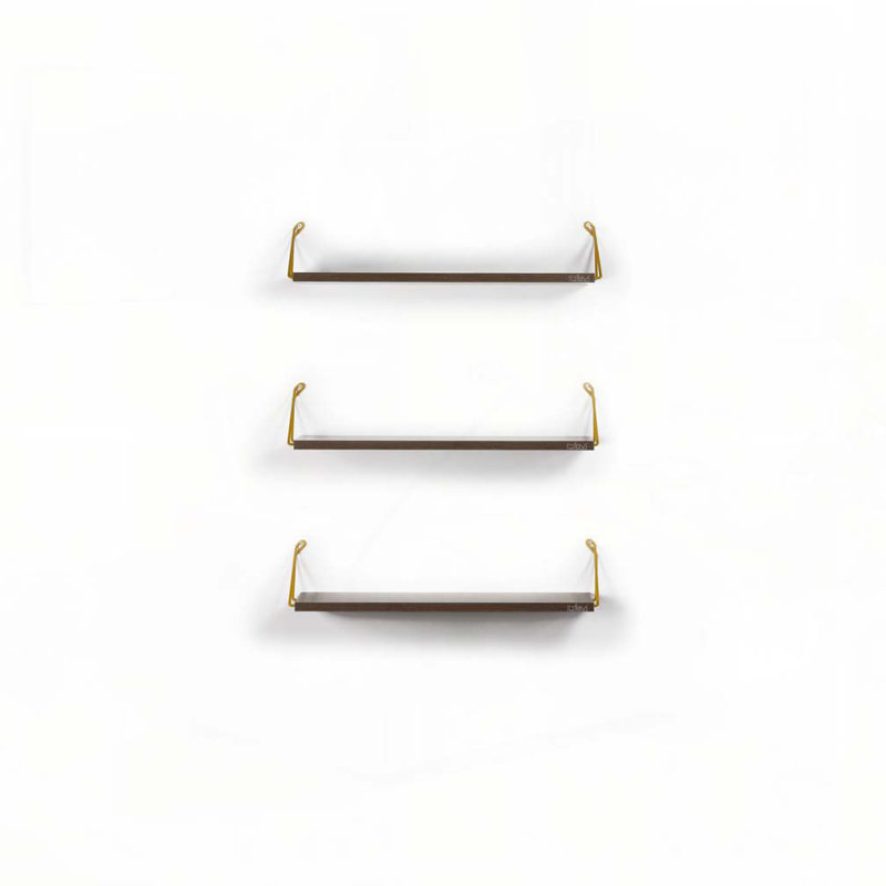 Triple étagère murale suspendue en métal flottante pour livres, noyer / chrome, Noyer / chrome