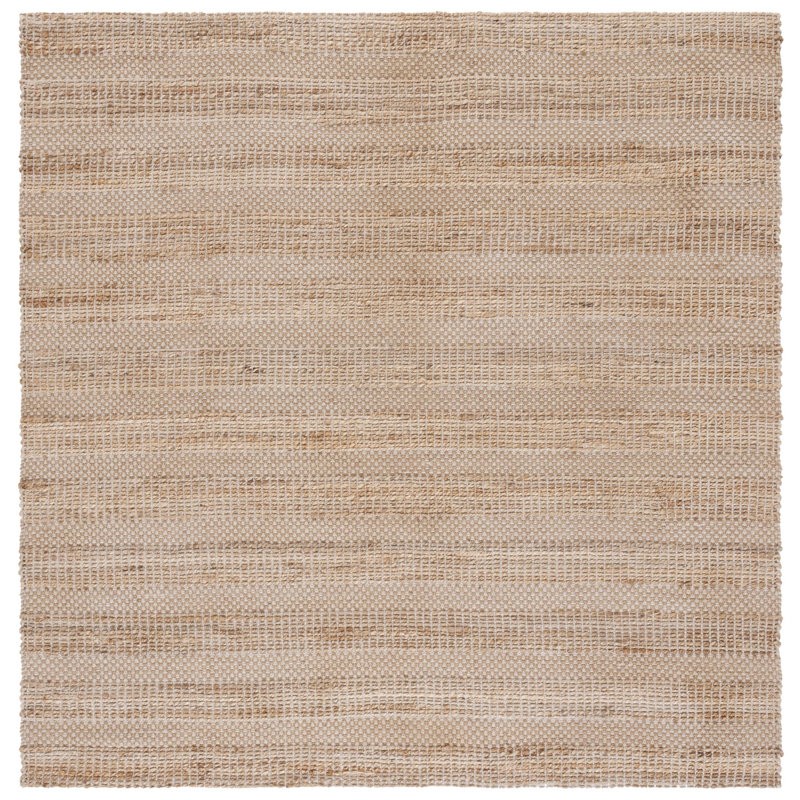 Abianna Geometric Flatweave Ivory/Natural Area Rug, Square 6'6"