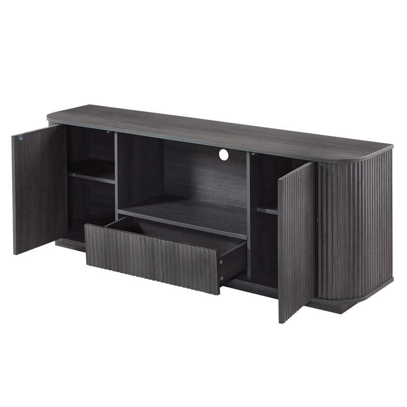 Joel Vertical Striped TV Stand with Drawer & Shelves, Black