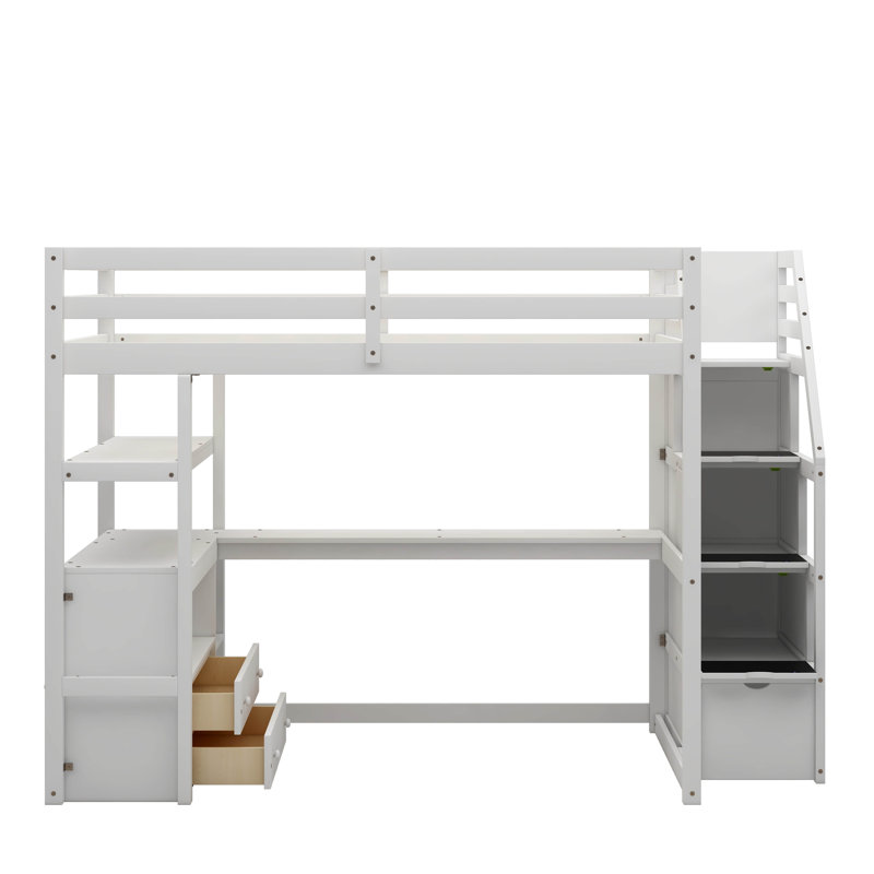 Lit mezzanine double avec tiroirs Varujhan Kids, Blanc