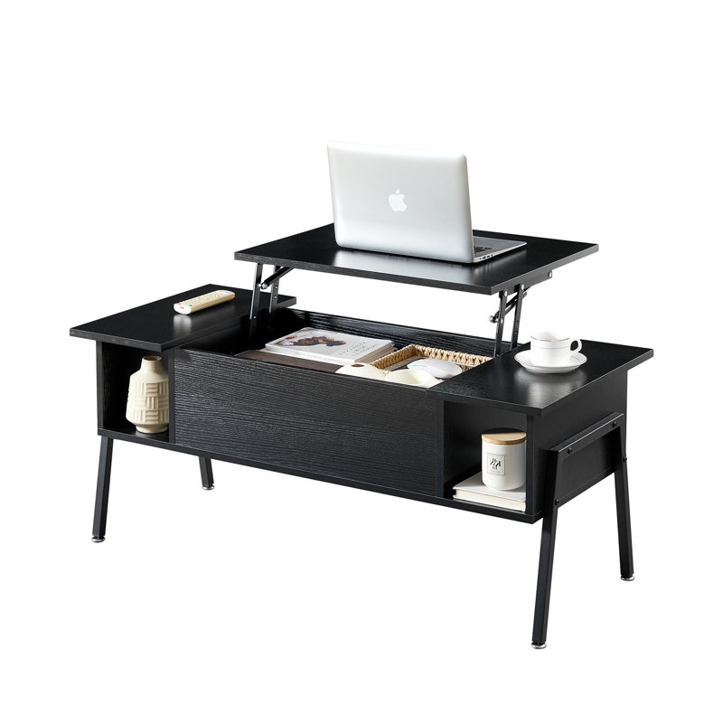 Berck Lift Top Coffee Table with Storage Shelf and Hidden Compartment, Black