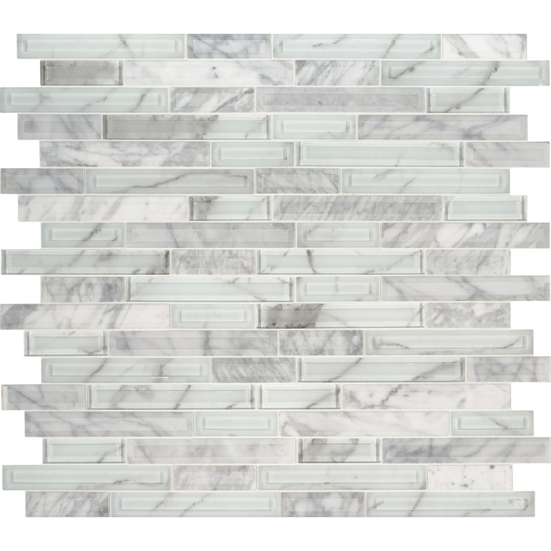 Dravyn Frosted Stravine Interlocking 11 in. x 12 in. Glass Stone Blend Mosaic Wall Tile