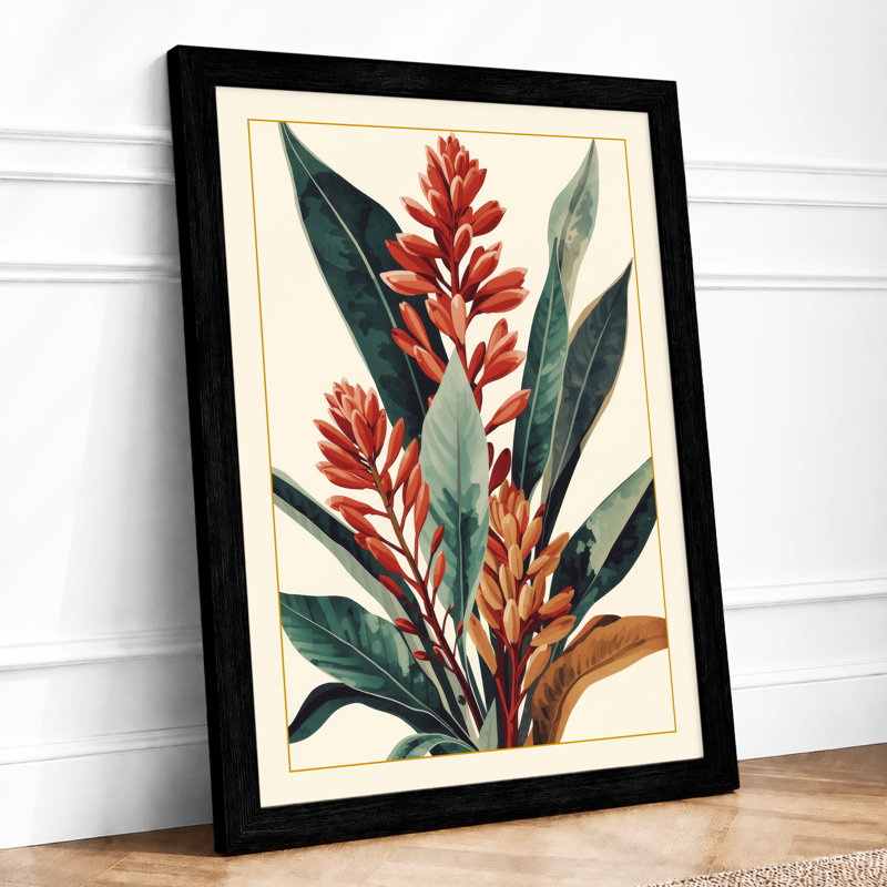 Red Flower Spikes Botanical - Framed Print, A2 - 59.4 x 42.0 cm, Black