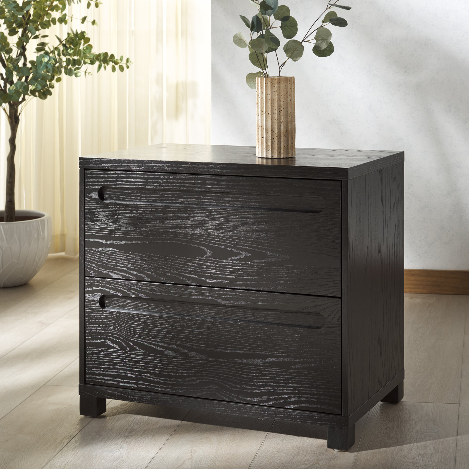 Lesheka 2 Drawer Wood Nightstand, Black