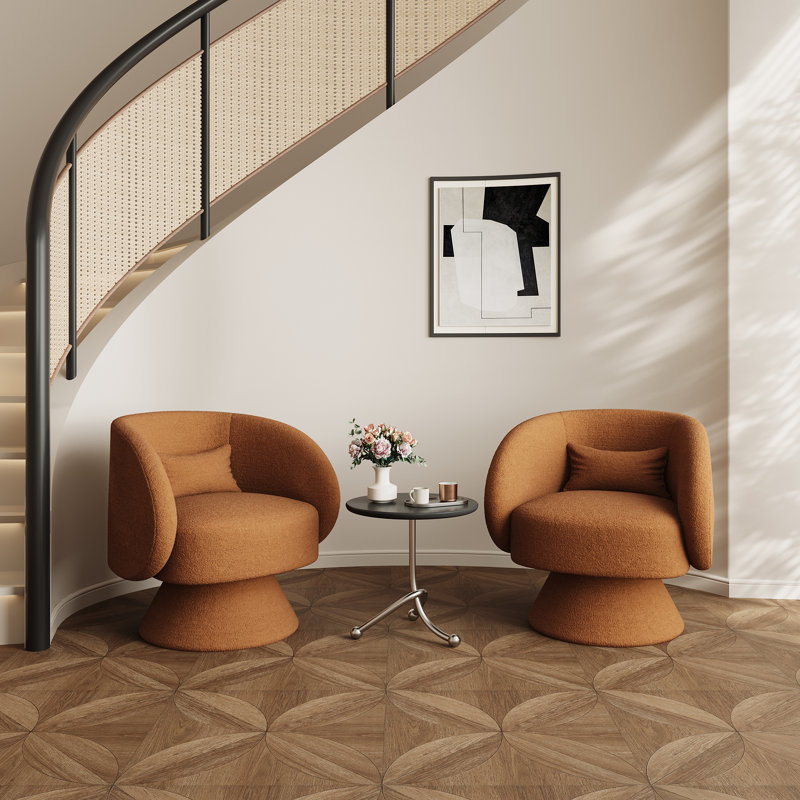 Fauteuil demi-tonneau pivotant rembourré (ensemble de 2), Caramel Teddy