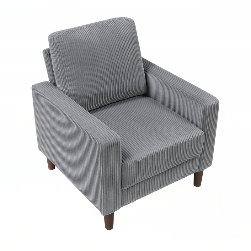 Meuble de salon moderne et contemporain en velours côtelé gris avec coussin confortable en bois massif, Gris