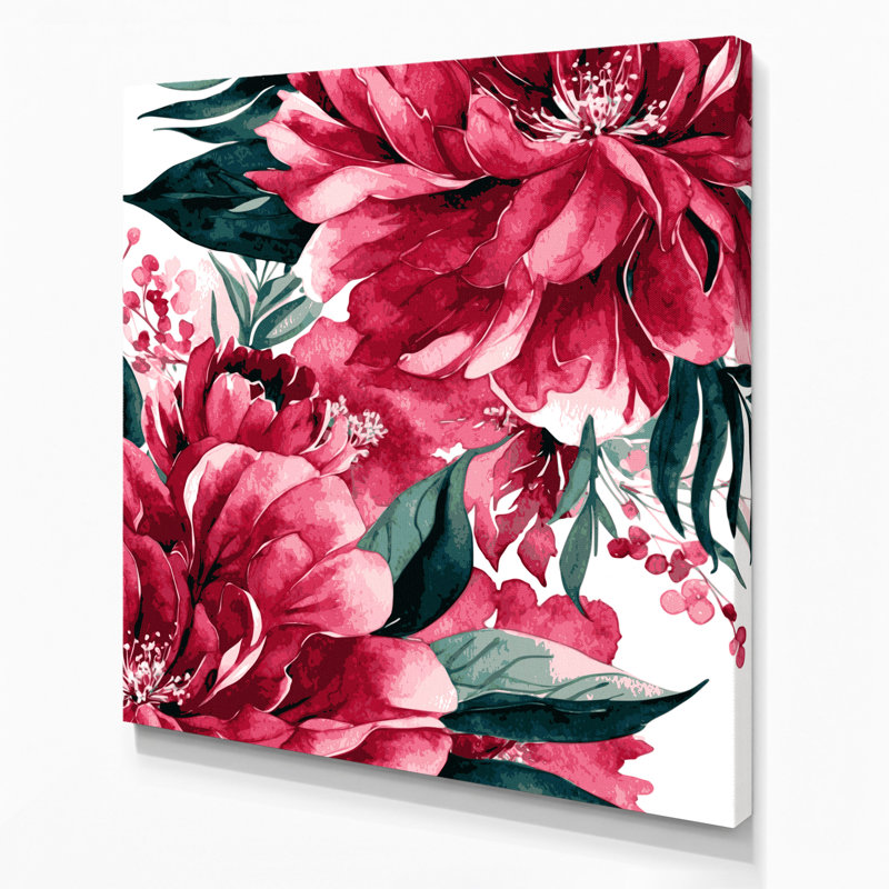 Aquarelle, art floral sur toile rose, 8" H x 8" W