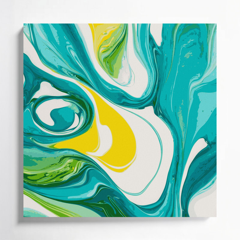 Abstrait art fluide sur toile verte 14, H 16 po x l 16 po