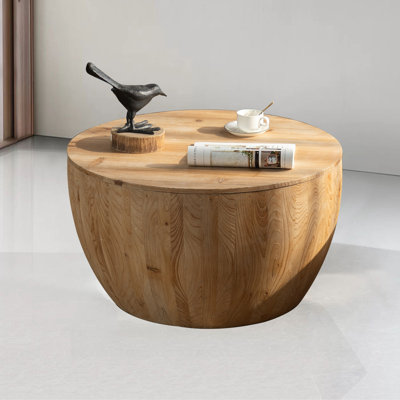 31.50"Vintage Style Bucket Shaped Coffee Table With Storage Function, Nature