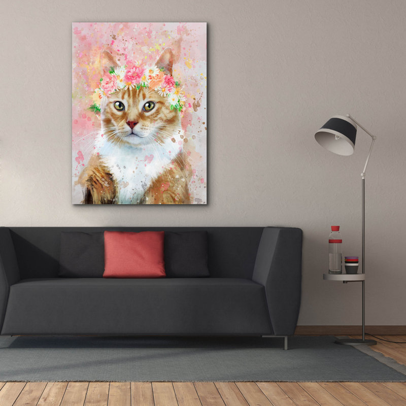«Flower Crown Tabby Cat 6» par Furbaby Affiliates, art mural sur toile, H 54 po x l 40 po x P 1,5 po