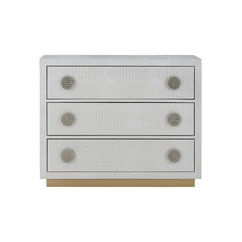 Console en similicuir avec peau de crocodile argentée et tiroirs 3 po