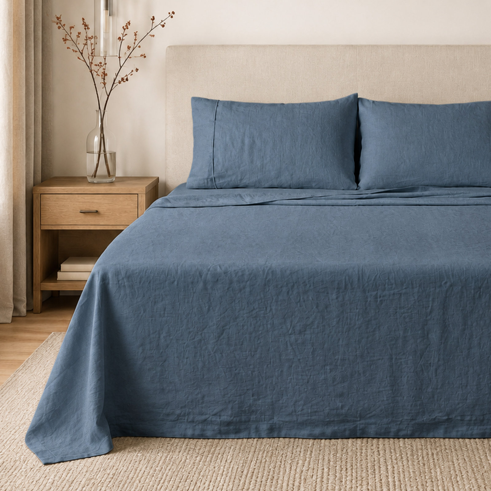 Clara 100% French Linen Sheet Set, Queen, Navy