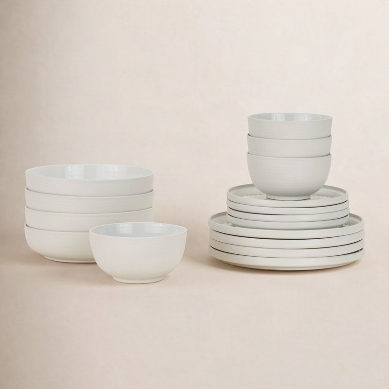 Essential Stoneware Dinnerware Set 16 Piece - Service for 4, Bone
