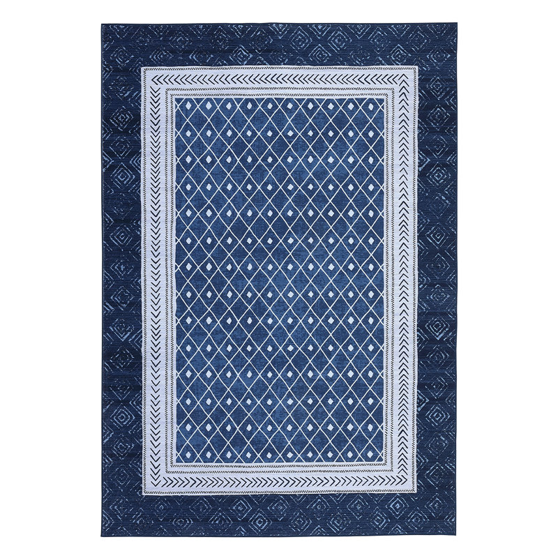 Area RugModern Bordered Accent Rug for BedroomWashable Living Room RugHome Decor CarpetNon Shedding Kitchen Rug, Blue