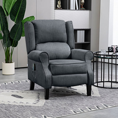 Fauteuil inclinable, fauteuil de massage vibrant pour le salon, canapé à oreilles inclinable avec chaleur, fauteuil d'appoint en tissu de lin avec repose-pieds, poche latérale