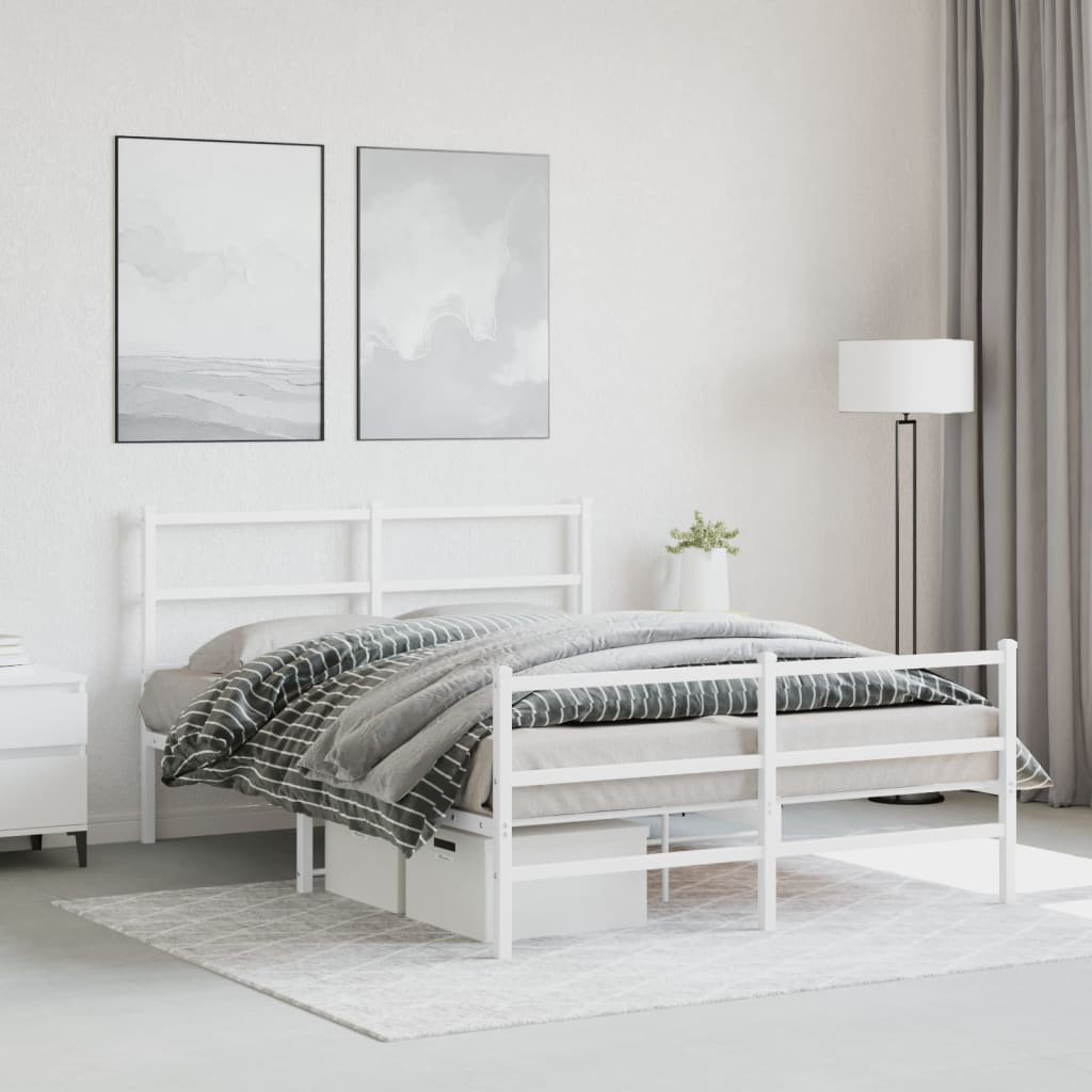 Vidaxl Metal Bed Frame With Headboard And Footboard Bed Base White 140X190 Cm - Image 3