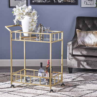 Chariot roulant en métal et en verre élégant pour accessoires de bar trempé