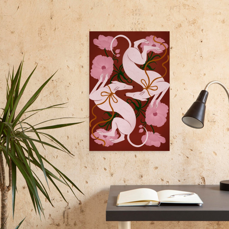 Lévriers élégants et fleurs Elegant Peaceful Serene Dog Flower, art mural, H 24 po x l 16 po