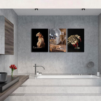 3Pcs Trendy Leopard Canvas Wall Art Leopard Paw Goblet Cheetah Pattern Wall Decor Pictures Preppy Room Aesthetics Y2k Paintings Prints For Bedroom Apartment Dorm Room Decoration
