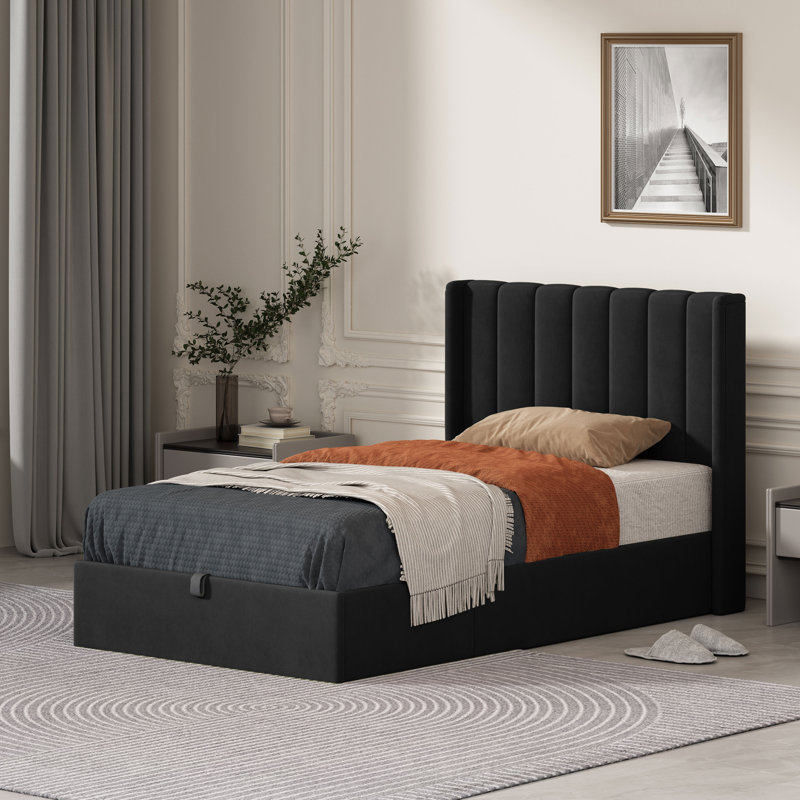 Lit plateforme avec rangement Daizia, Simple, Noir