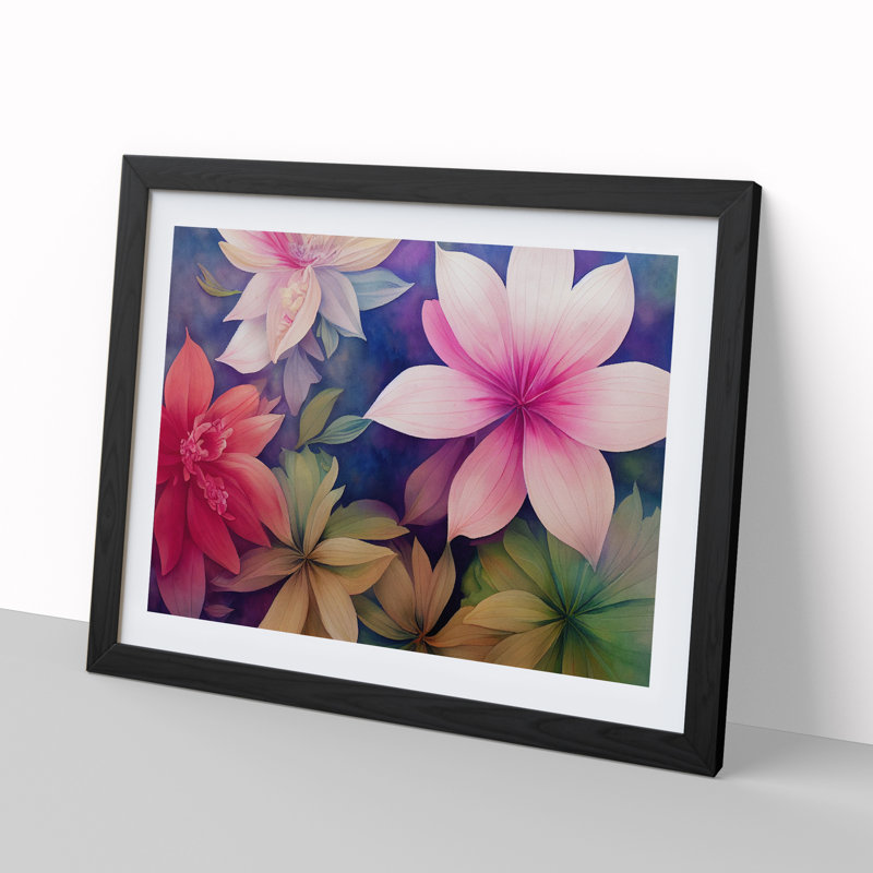 Elegant Watercolour Flowers 1 Piece Single Picture Frame Painting, 25cm H x 34cm W x 2cm D, Black