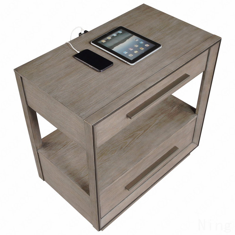 Table de chevet 2 tiroirs, Taupe