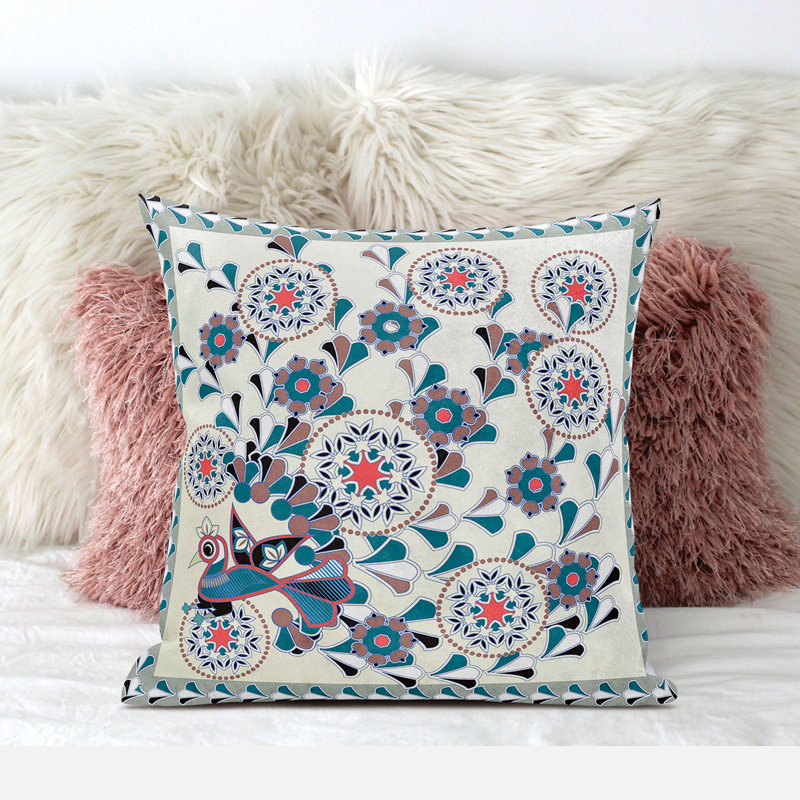 Geometric Outdoor Reversible Throw Pillow, 20" x 20", Off White/Brown
