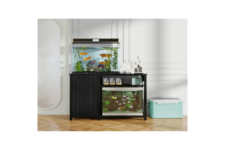 how to set up a fish tank black fish tank stand with a fish tank on top and bottom along with coastal decor and aquatic pet supplies