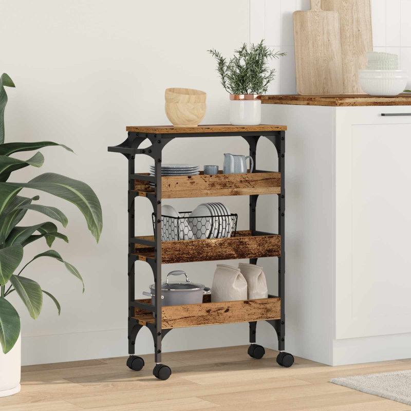 Kitchen Trolley Engineered Wood Cart Mobile Unit Organizer Storage