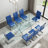 Daarina Modern Dining Table Set, Large Rectangular Glass Table with Silver X-Base and Faux Leather Cantilever Chairs-57360905-6663501