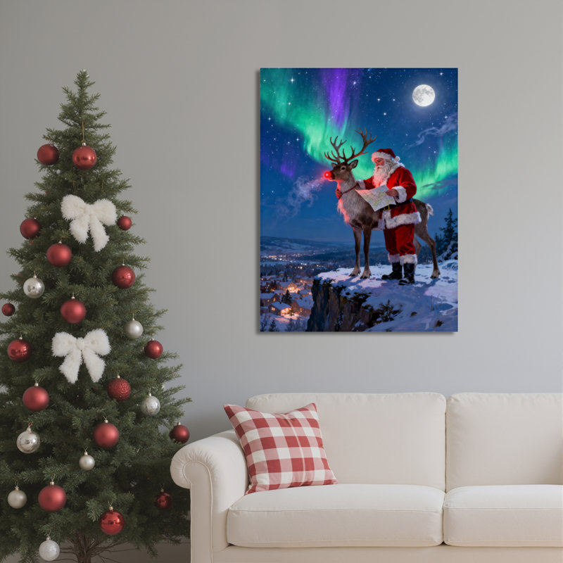 Père Noël renne sur toile, H 36 po x l 24 po