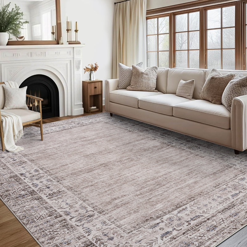 Machine Washable Rug for Living Room, Non-Slip Non-Shedding Rug, Low Pile Traditional Border Carpet, Indoor Foldable Floor Covering for Nursery, Bedroom, Dining Room