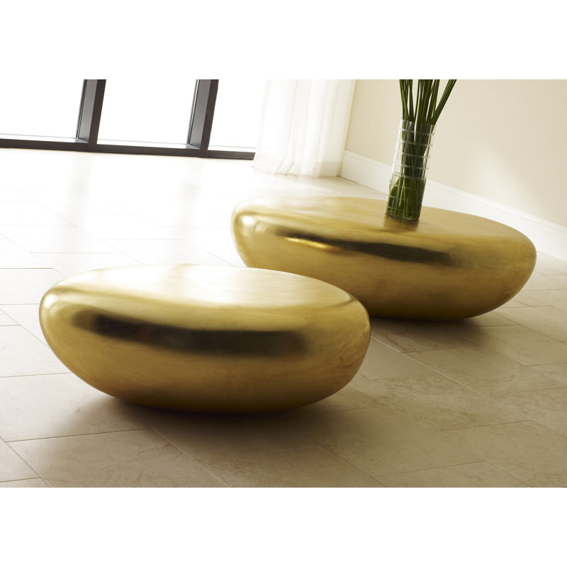 River Stone Coffee Table, 16" H x 54" L x 34" W, Gold Leaf
