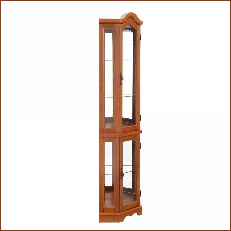 Vitrine de coin | Verre trempé éclairé | Finition chêne | Ampoule incluse, Chêne
