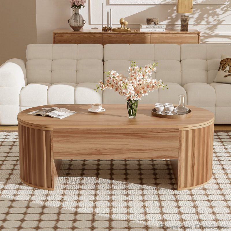 Table basse à plateau relevable 47,2 po avec compartiment caché, partiellement assemblée, Marron clair