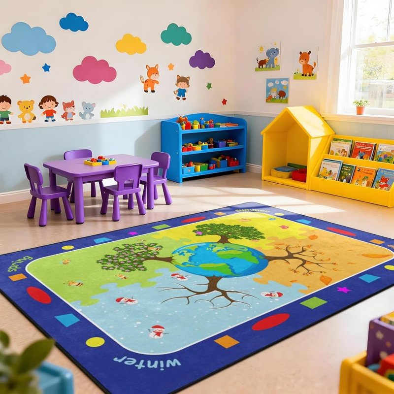 5 X 7 Ft Kids Four Seasons Earth Rug for Nursery Playroom