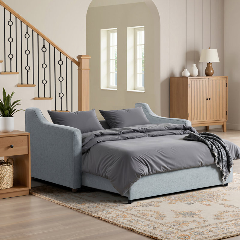 Serta® Carey 68.1in Queen Size Convertible Sofa with Dream Coils® and FingerGuard® Chenille Fabric, Light Gray