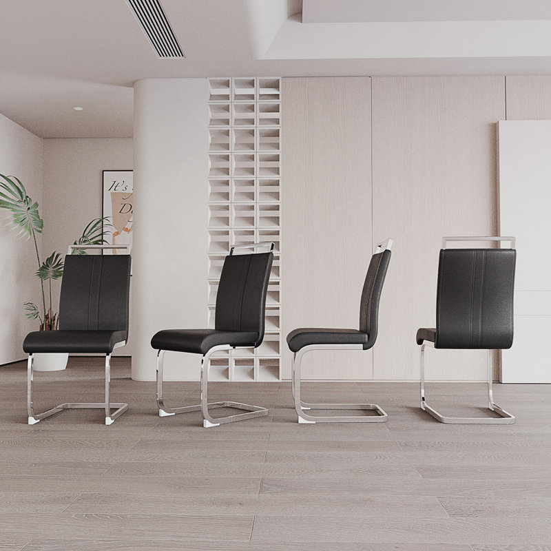 Modern Dining Chairs,PU Faux Leather High Back Upholstered Side Chair With C-Shaped Tube Plating Metal Legs For Dining Room Kitchen Vanity Patio Club Guest Office Chair