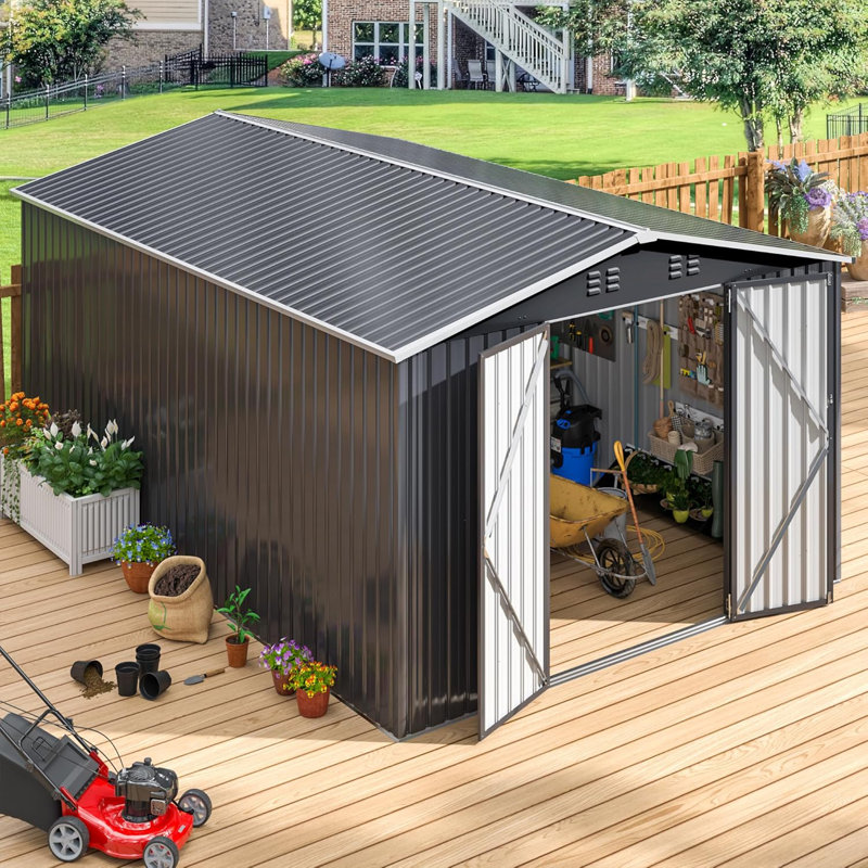 Polar Aurora 10 x 14 FT Black Metal Outdoor Storage Shed with Updated Frame