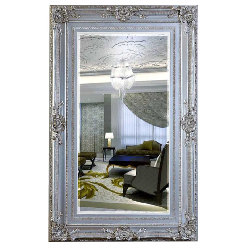Flat Solid Wood Beveled Mirror, Antique Silver