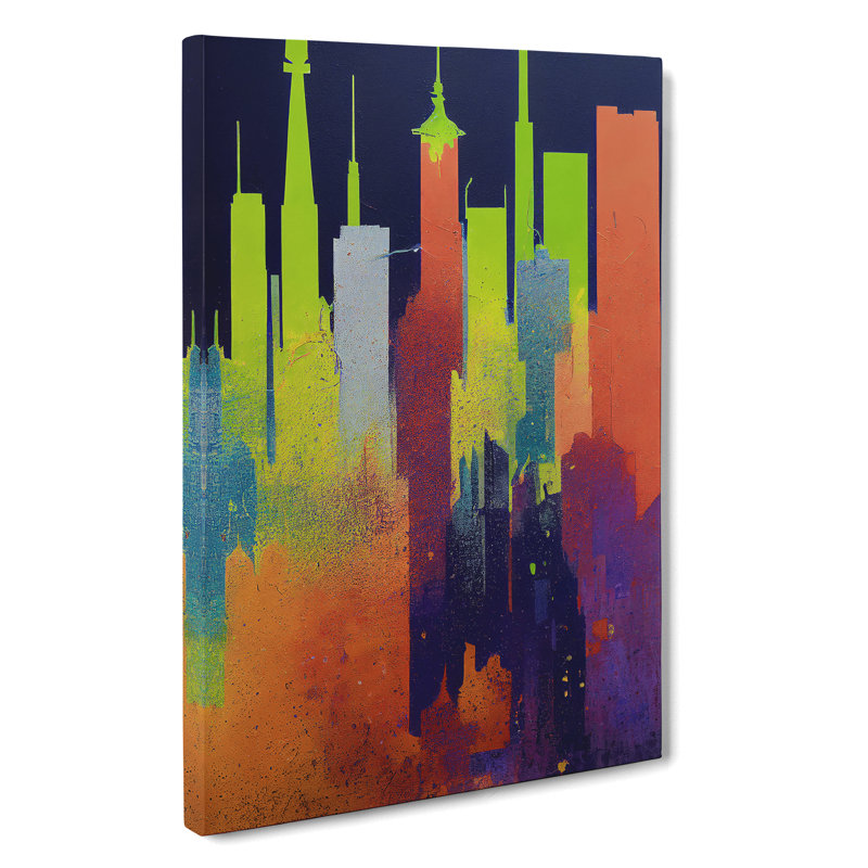 Dripping Paint City Skyline No.4 Abstract - Wrapped Canvas, 50cm H x 35cm W