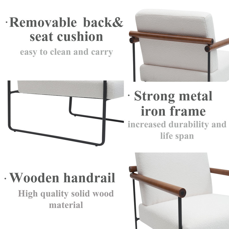 Khelani Upholstered Armchair with Metal Base, Beige Fabric