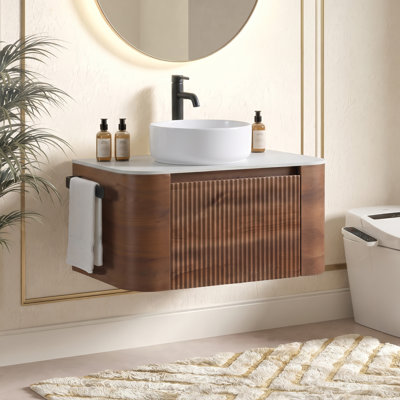 Meuble-lavabo mural simple lavabo de 30 po avec comptoir en marbre reconstitué

Au-dessus